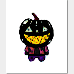 Black Zombie Pumpkin Man of Halloween with Scary Face Posters and Art